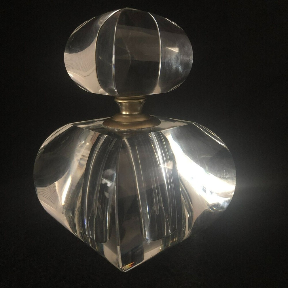 Large Crystal Perfume Cologne Bottle Decanter Screw on Top w Dauber 6" x 4" x 4"